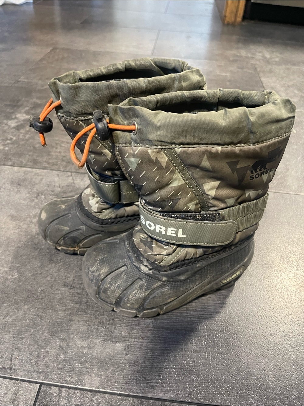 Sorel Kids Olive Green and Orange Winter Boots
